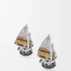Boucles d&rsquo;oreilles Feather en argent sterling et cristaux Argent/Orange