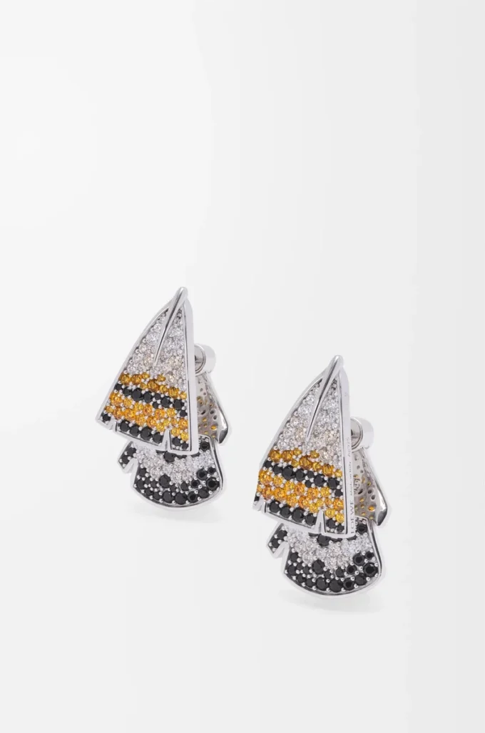 Boucles d&rsquo;oreilles Feather en argent sterling et cristaux Argent/Orange