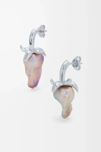 Boucles d&rsquo;oreilles fraise en argent sterling et perle Argent/Rouge