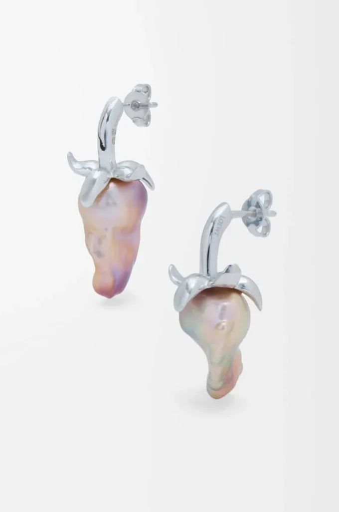 Boucles d&rsquo;oreilles fraise en argent sterling et perle Argent/Rouge