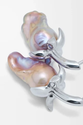 Boucles d&rsquo;oreilles fraise en argent sterling et perle Argent/Rouge