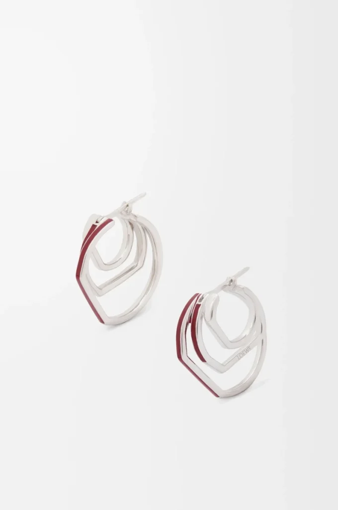 Boucles d&rsquo;oreilles superposées en argent sterling et émail Argent/Bordeaux