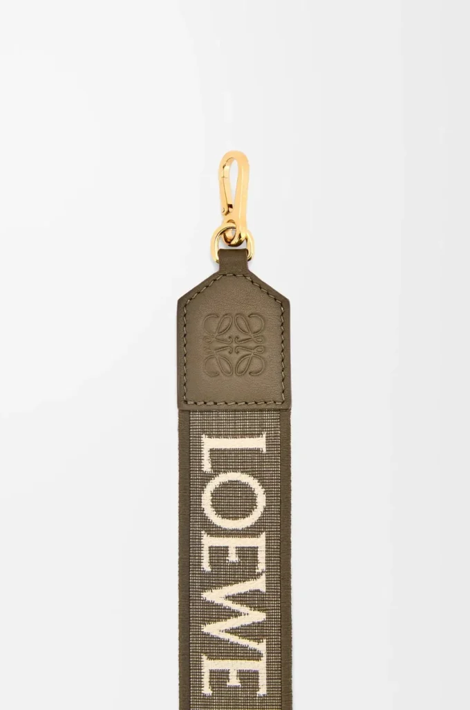 Bracelet Anagram en jacquard et cuir de veau Dark Khaki