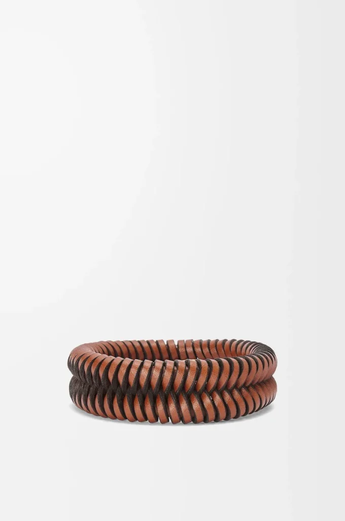 Bracelet entrelacé en cuir de veau classique Tan
