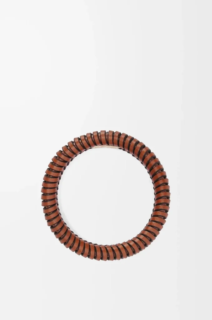 Bracelet entrelacé en cuir de veau classique Tan