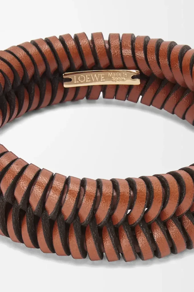 Bracelet entrelacé en cuir de veau classique Tan