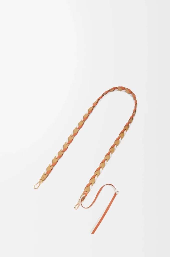 Bracelet fin tressé en cuir de veau classique blanc cassé/orange érable