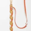 Bracelet fin tressé en cuir de veau classique blanc cassé/orange érable