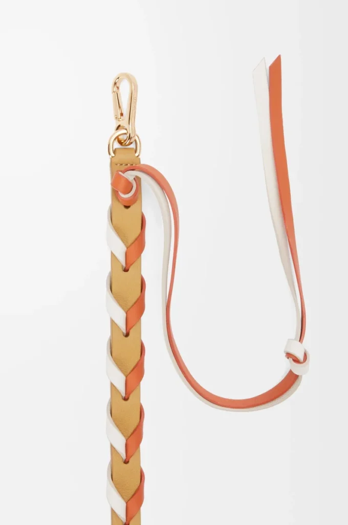 Bracelet fin tressé en cuir de veau classique blanc cassé/orange érable
