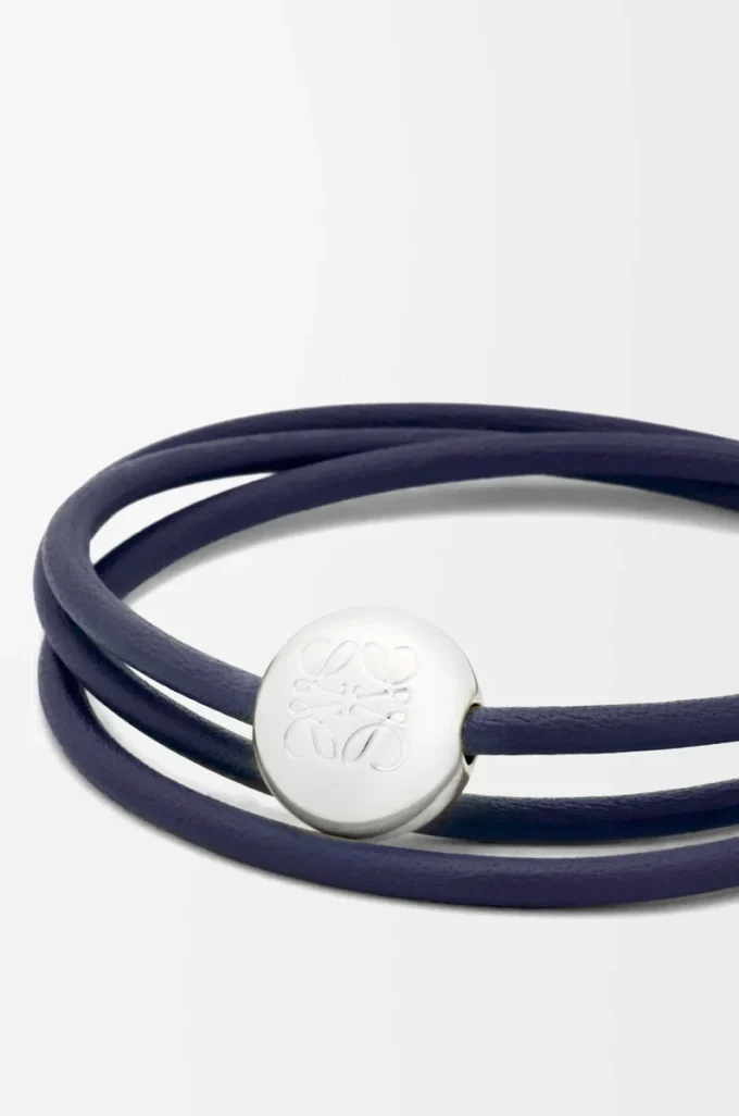 Bracelet Pebble en cuir de veau bleu abysse