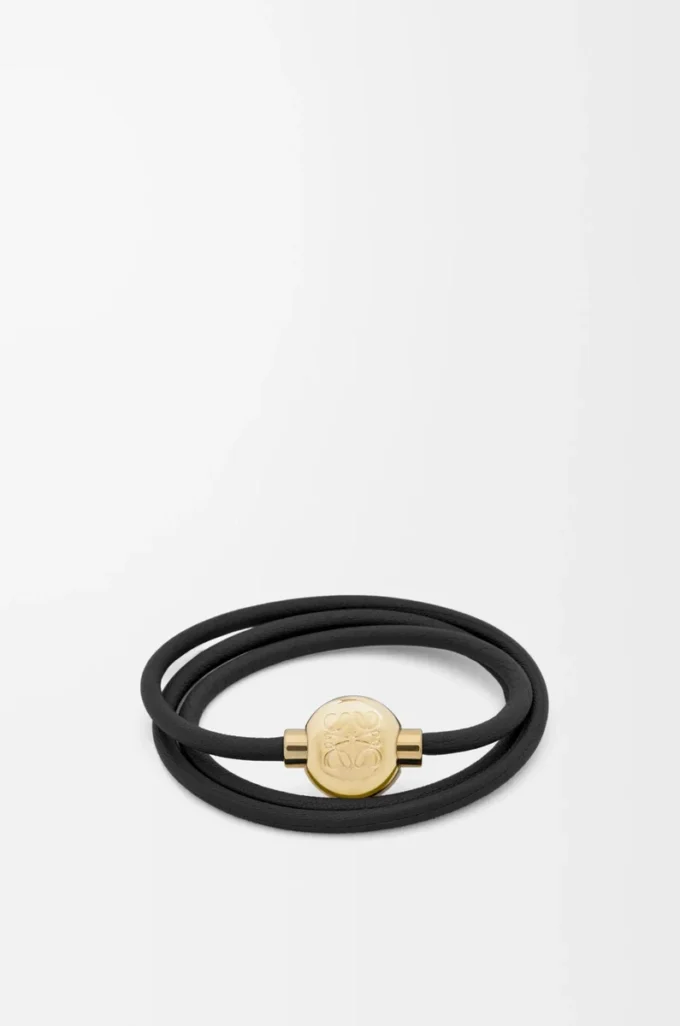 Bracelet Pebble en cuir de veau noir/doré