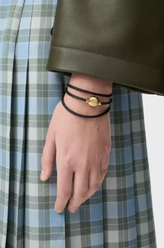 Bracelet Pebble en cuir de veau noir/doré