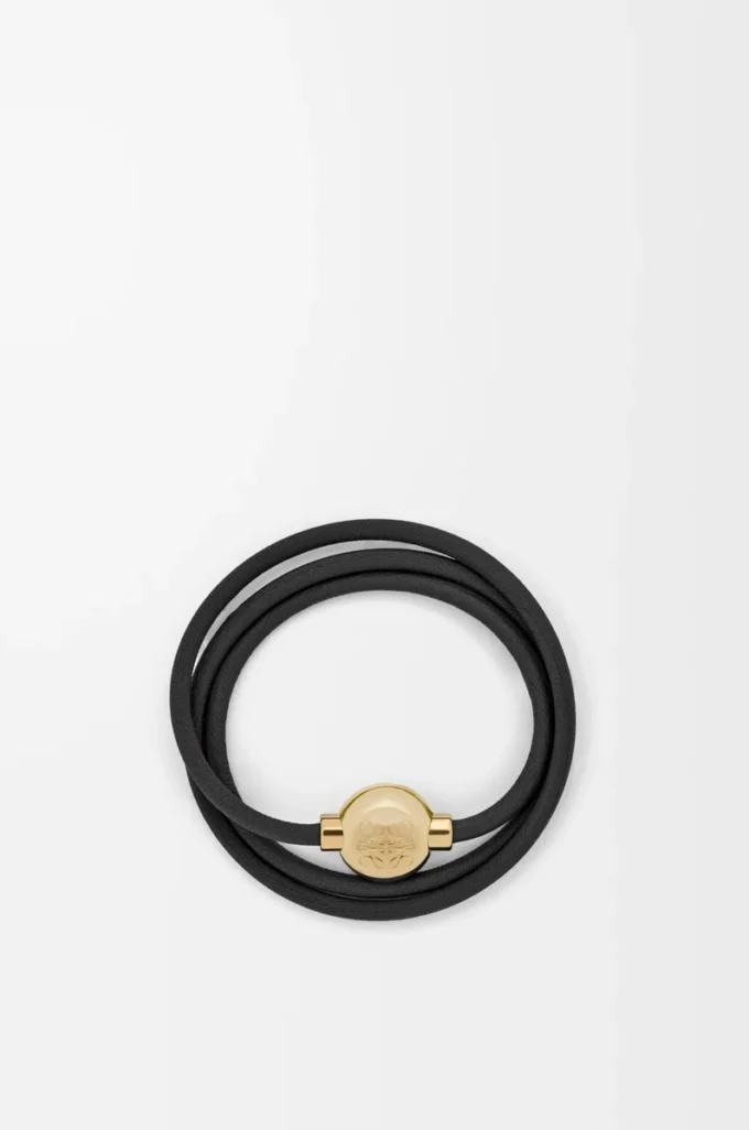 Bracelet Pebble en cuir de veau noir/doré