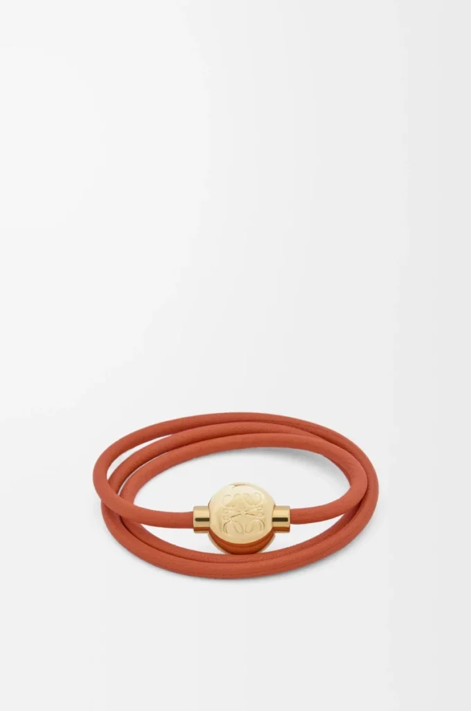 Bracelet Pebble en cuir de veau orange/doré
