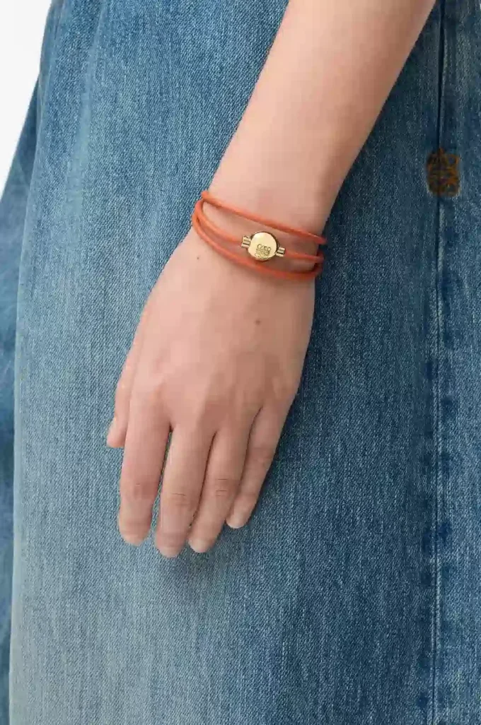 Bracelet Pebble en cuir de veau orange/doré