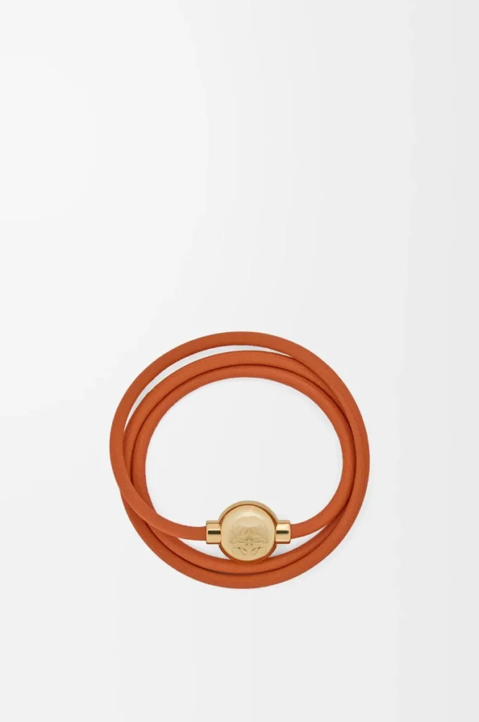 Bracelet Pebble en cuir de veau orange/doré