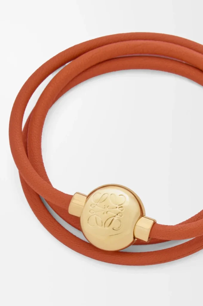 Bracelet Pebble en cuir de veau orange/doré