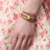 Bracelet Pebble en cuir de veau Warm Desert/Gold