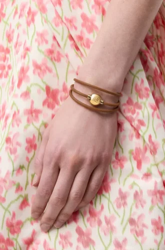 Bracelet Pebble en cuir de veau Warm Desert/Gold