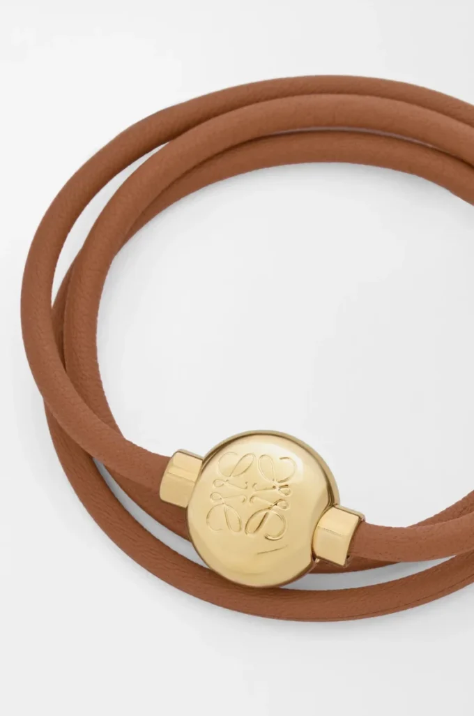 Bracelet Pebble en cuir de veau Warm Desert/Gold