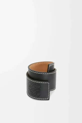 Bracelet slap en cuir de veau noir