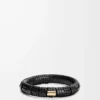 Bracelet tissé en laiton et cuir de veau classique Noir Bracelet tissé en laiton et cuir de veau classique Noir