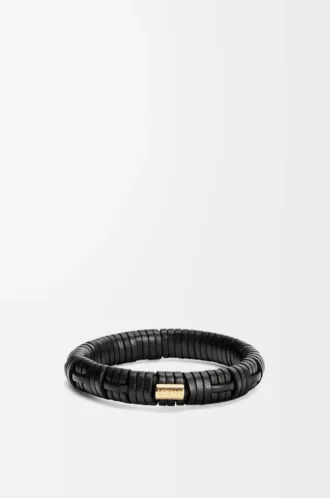 Bracelet tissé en laiton et cuir de veau classique Noir