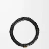 Bracelet tissé en laiton et cuir de veau classique Noir Bracelet tissé en laiton et cuir de veau classique Noir