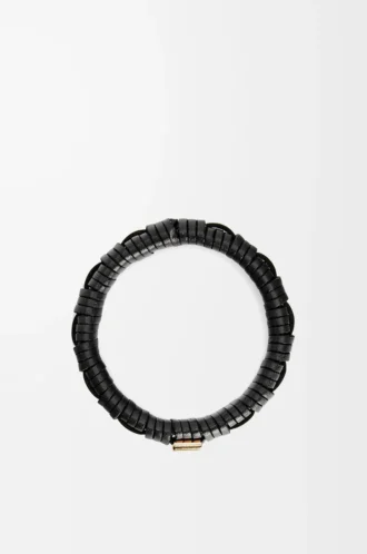 Bracelet tissé en laiton et cuir de veau classique Noir