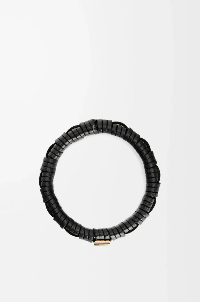 Bracelet tissé en laiton et cuir de veau classique Noir Bracelet tissé en laiton et cuir de veau classique Noir