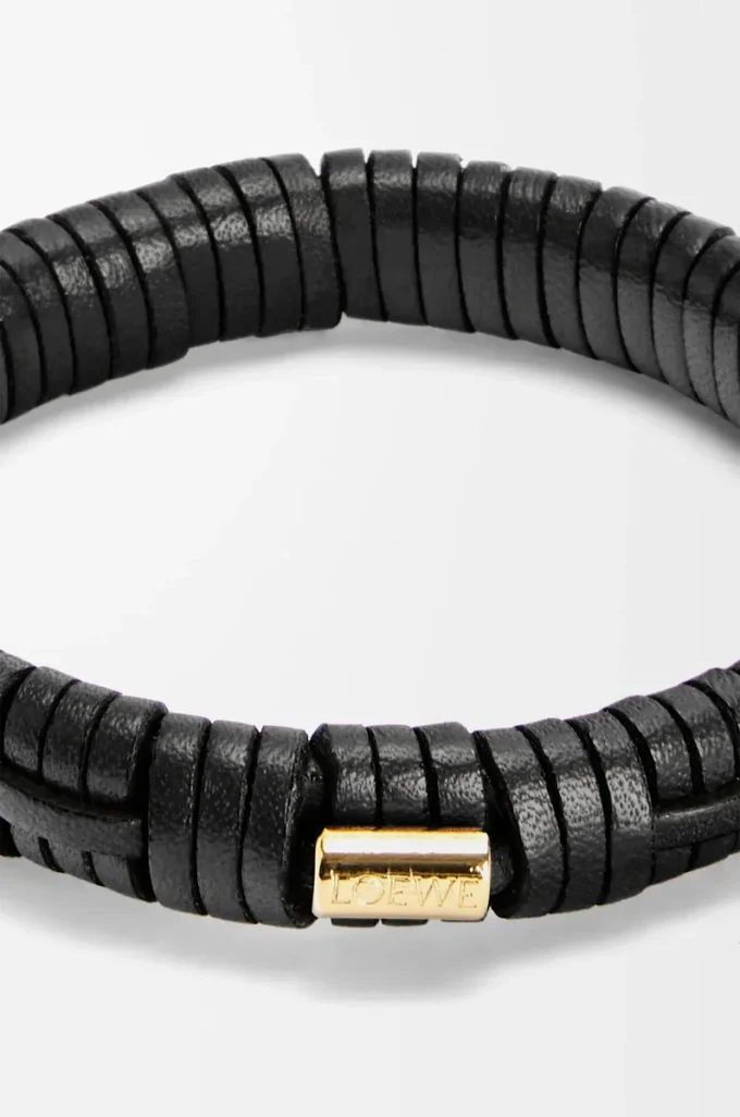 Bracelet tissé en laiton et cuir de veau classique Noir Bracelet tissé en laiton et cuir de veau classique Noir