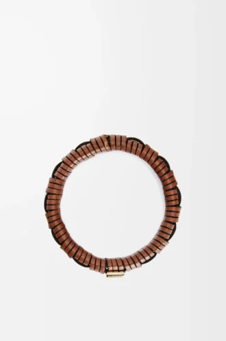 Bracelet tissé en laiton et cuir de veau classique Tan