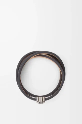 Bracelet torsadé Anagram Bombé en cuir de veau ardoise