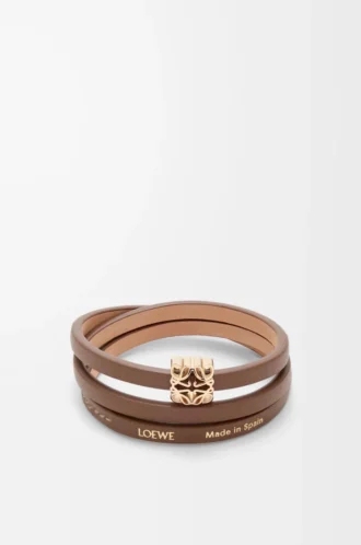 Bracelet torsadé Anagram Bombé en cuir de veau Cocoa