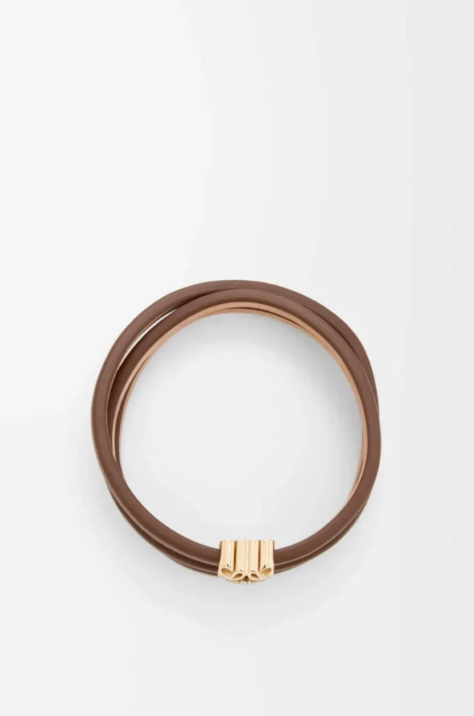 Bracelet torsadé Anagram Bombé en cuir de veau Cocoa