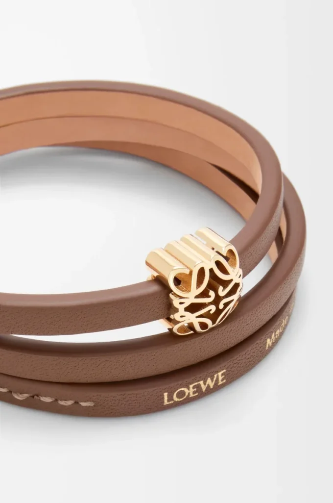 Bracelet torsadé Anagram Bombé en cuir de veau Cocoa