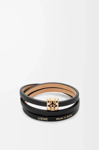 Bracelet torsadé Anagram Bombé en cuir de veau noir