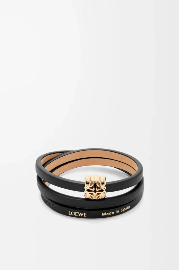 Bracelet torsadé Anagram Bombé en cuir de veau noir