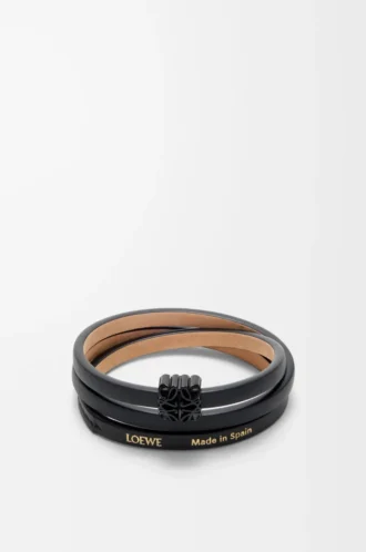 Bracelet torsadé Anagram Bombé en cuir de veau noir