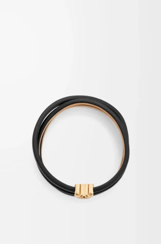 Bracelet torsadé Anagram Bombé en cuir de veau noir
