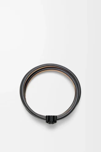 Bracelet torsadé Anagram Bombé en cuir de veau noir