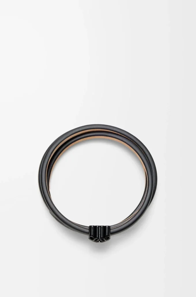 Bracelet torsadé Anagram Bombé en cuir de veau noir