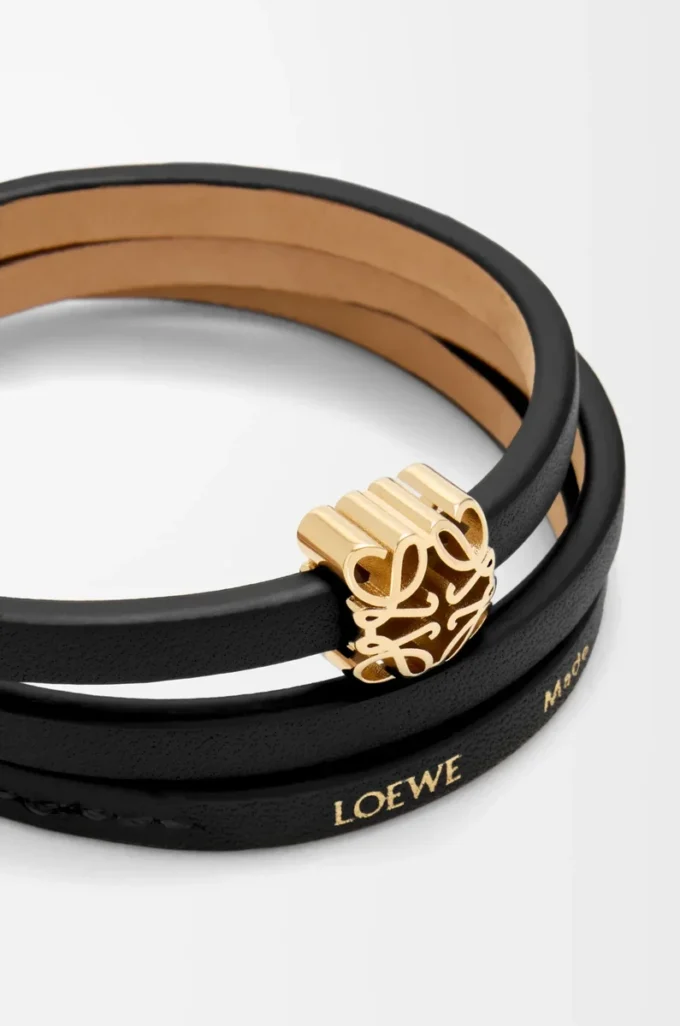 Bracelet torsadé Anagram Bombé en cuir de veau noir