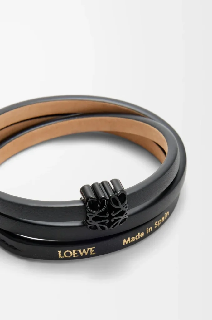 Bracelet torsadé Anagram Bombé en cuir de veau noir