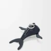 Breloque baleine en cuir de veau classique bleu nuit/blanc