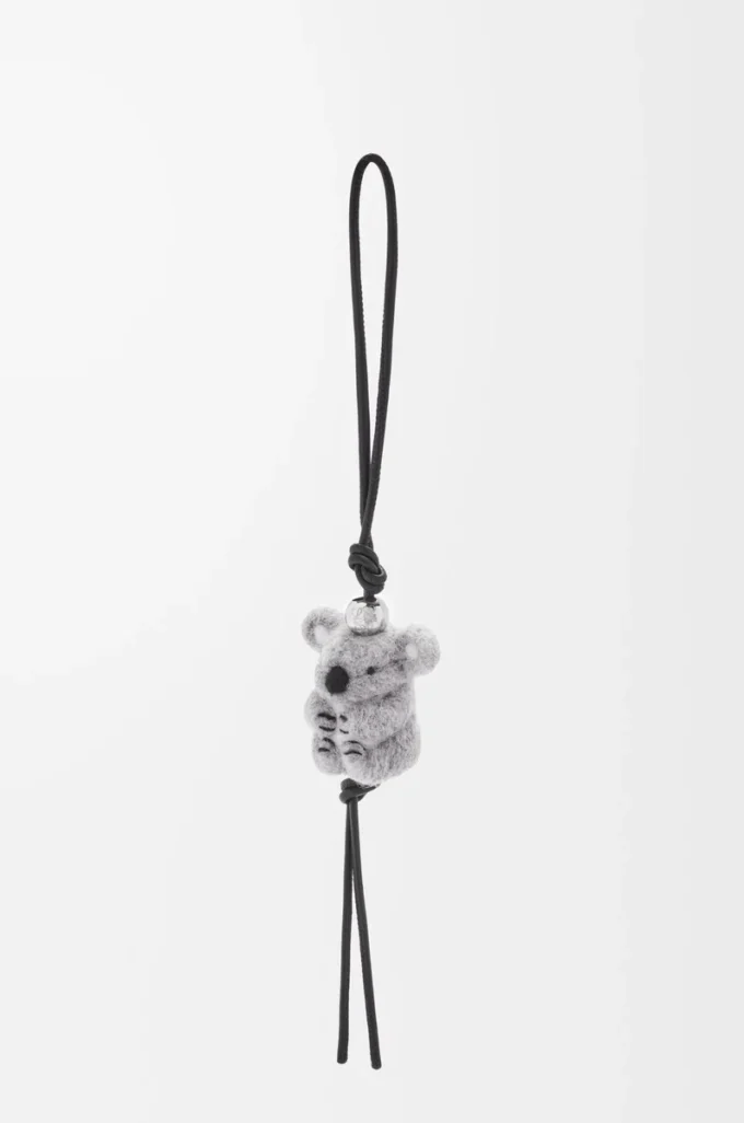 Breloque koala en feutre et cuir de veau gris clair/noir