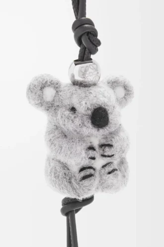 Breloque koala en feutre et cuir de veau gris clair/noir