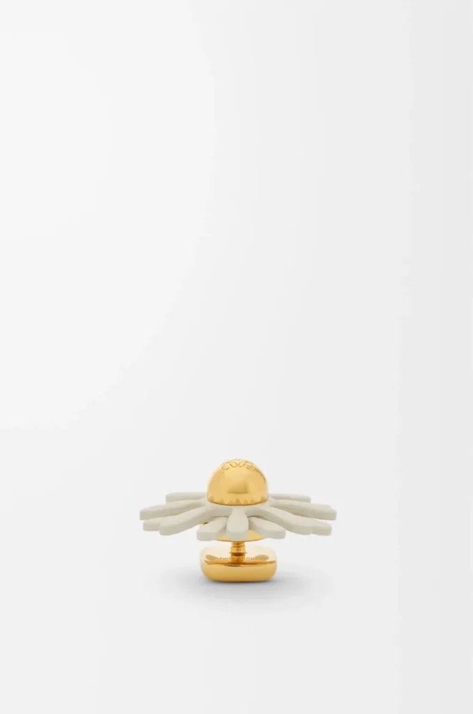 Broche fleur en cuir de veau Blanc