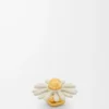 Broche fleur en cuir de veau Blanc