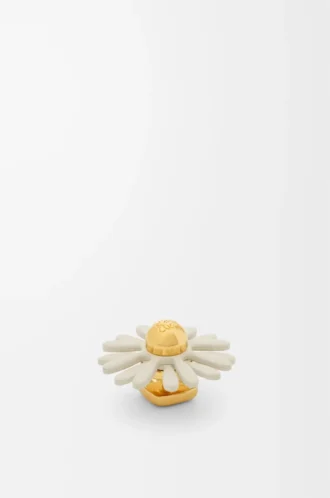 Broche fleur en cuir de veau Blanc